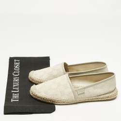 Pre Owned Gucci Grey Canvas and Leather GG Canvas Espadrille Flats Size 38.5