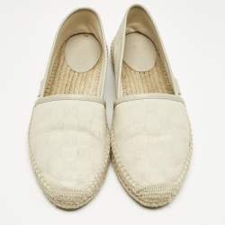 Pre Owned Gucci Grey Canvas and Leather GG Canvas Espadrille Flats Size 38.5