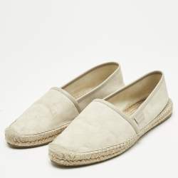 Pre Owned Gucci Grey Canvas and Leather GG Canvas Espadrille Flats Size 38.5