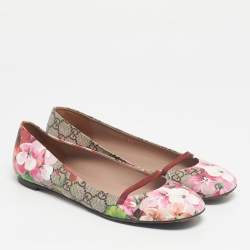 Pre Owned Gucci Multicolor GG Supreme Canvas Blooms  and Leather Ballet Flats Size 37