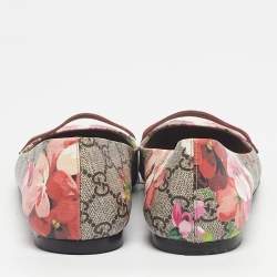 Pre Owned Gucci Multicolor GG Supreme Canvas Blooms  and Leather Ballet Flats Size 37