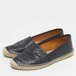 Pre Owned Gucci Black Leather GG Espadrille Flats Size 38.5