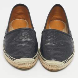 Pre Owned Gucci Black Leather GG Espadrille Flats Size 38.5