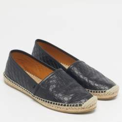 Pre Owned Gucci Black Leather GG Espadrille Flats Size 38.5