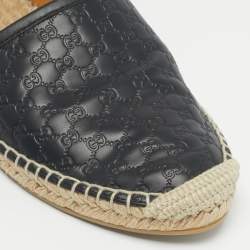 Pre Owned Gucci Black Leather GG Espadrille Flats Size 38.5