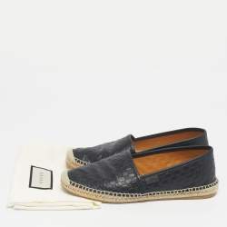 Pre Owned Gucci Black Leather GG Espadrille Flats Size 38.5