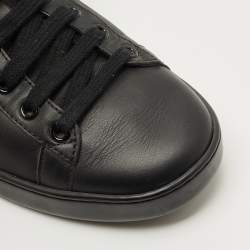 Pre Owned Gucci Black Croc Embossed and Leather Web Ace Lace Up Sneakers Size 38