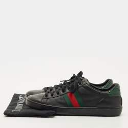 Pre Owned Gucci Black Croc Embossed and Leather Web Ace Lace Up Sneakers Size 38