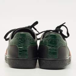 Pre Owned Gucci Black Croc Embossed and Leather Web Ace Lace Up Sneakers Size 38