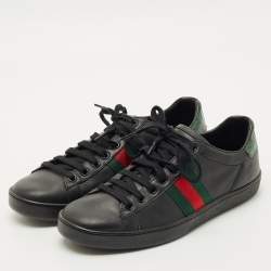 Pre Owned Gucci Black Croc Embossed and Leather Web Ace Lace Up Sneakers Size 38