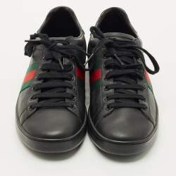 Pre Owned Gucci Black Croc Embossed and Leather Web Ace Lace Up Sneakers Size 38