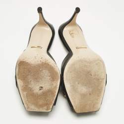 Pre Owned Gucci Black Leather Sylvie Chain Slide Sandals Size 36