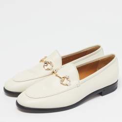 Pre Owned Gucci Cream Leather Crystal Embellished Jordaan Loafers Size 38.5