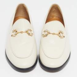 Pre Owned Gucci Cream Leather Crystal Embellished Jordaan Loafers Size 38.5