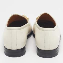 Pre Owned Gucci Cream Leather Crystal Embellished Jordaan Loafers Size 38.5