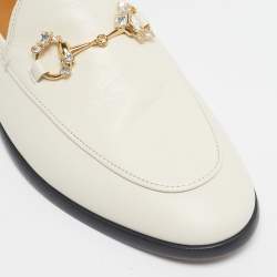 Pre Owned Gucci Cream Leather Crystal Embellished Jordaan Loafers Size 38.5