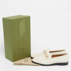 Pre Owned Gucci Cream Leather Crystal Embellished Jordaan Loafers Size 38.5