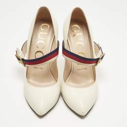Pre Owned Gucci Cream Leather Sylvie Mary Jane Pumps Size 37.5