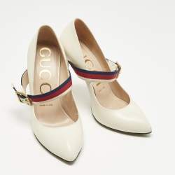 Pre Owned Gucci Cream Leather Sylvie Mary Jane Pumps Size 37.5