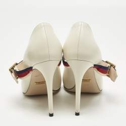 Pre Owned Gucci Cream Leather Sylvie Mary Jane Pumps Size 37.5
