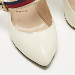 Pre Owned Gucci Cream Leather Sylvie Mary Jane Pumps Size 37.5
