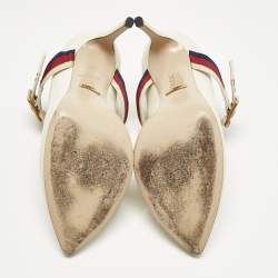 Pre Owned Gucci Cream Leather Sylvie Mary Jane Pumps Size 37.5