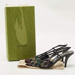 Pre Owned Gucci Multicolor GG Crystal Mesh and Leather Slingback Pumps Size 39