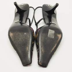 Pre Owned Gucci Multicolor GG Crystal Mesh and Leather Slingback Pumps Size 39