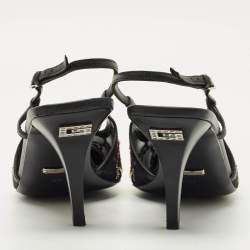 Pre Owned Gucci Multicolor GG Crystal Mesh and Leather Slingback Pumps Size 39