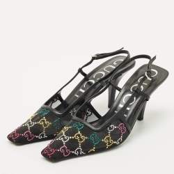 Pre Owned Gucci Multicolor GG Crystal Mesh and Leather Slingback Pumps Size 39