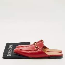 Pre Owned Gucci Red Leather Princetown Mules Size 37