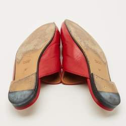 Pre Owned Gucci Red Leather Princetown Mules Size 37
