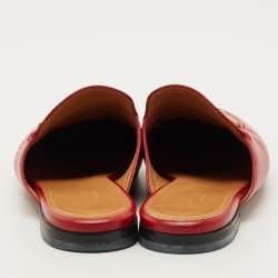 Pre Owned Gucci Red Leather Princetown Mules Size 37