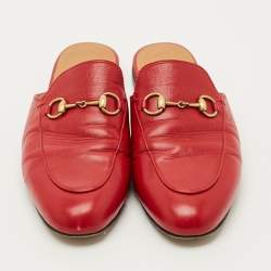Pre Owned Gucci Red Leather Princetown Mules Size 37