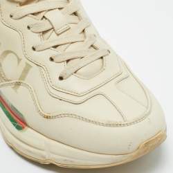 Pre Owned Gucci Cream Leather Rhyton Low Top Sneakers Size 36