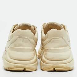 Pre Owned Gucci Cream Leather Rhyton Low Top Sneakers Size 36