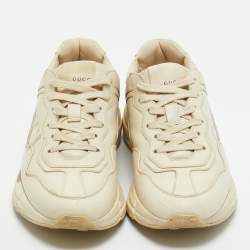 Pre Owned Gucci Cream Leather Rhyton Low Top Sneakers Size 36