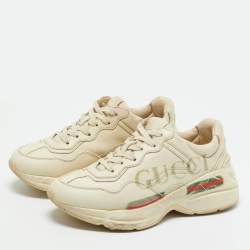 Pre Owned Gucci Cream Leather Rhyton Low Top Sneakers Size 36