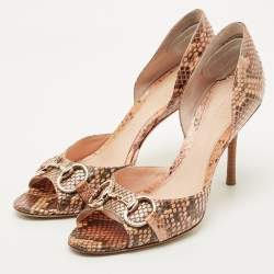 Pre Owned Gucci Multicolor Python Leather Horsebit D'orsay Peep Toe Pumps Size 40