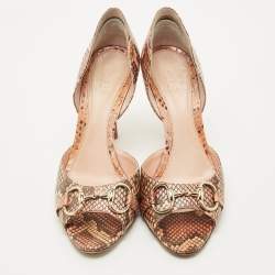 Pre Owned Gucci Multicolor Python Leather Horsebit D'orsay Peep Toe Pumps Size 40
