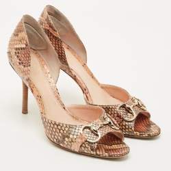 Pre Owned Gucci Multicolor Python Leather Horsebit D'orsay Peep Toe Pumps Size 40