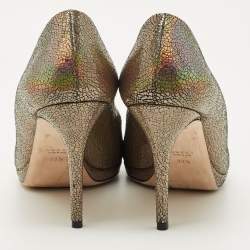 Pre Owned Gucci Multicolor Iridescent Leather Horsebit Peep Toe Pumps Size 39.5