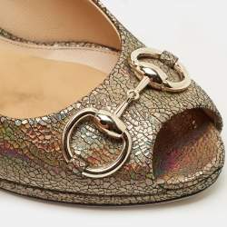 Pre Owned Gucci Multicolor Iridescent Leather Horsebit Peep Toe Pumps Size 39.5