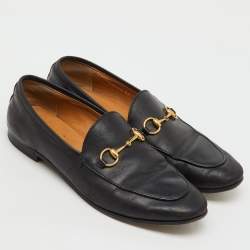 Pre Owned Gucci Black Leather Jordaan Slip On Loafers Size 38