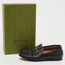 Pre Owned Gucci Black Leather Jordaan Slip On Loafers Size 38