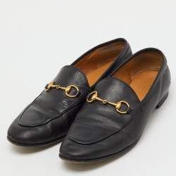 Pre Owned Gucci Black Leather Jordaan Slip On Loafers Size 38