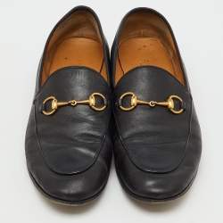 Pre Owned Gucci Black Leather Jordaan Slip On Loafers Size 38