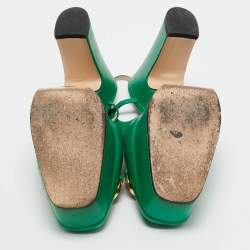 Pre Owned Gucci Green Leather Horsebit Platform Slingback Pumps Size 39