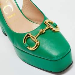 Pre Owned Gucci Green Leather Horsebit Platform Slingback Pumps Size 39