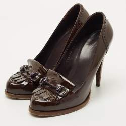Pre Owned Gucci Brown Patent Leather Tassel  Pumps Size 36.5